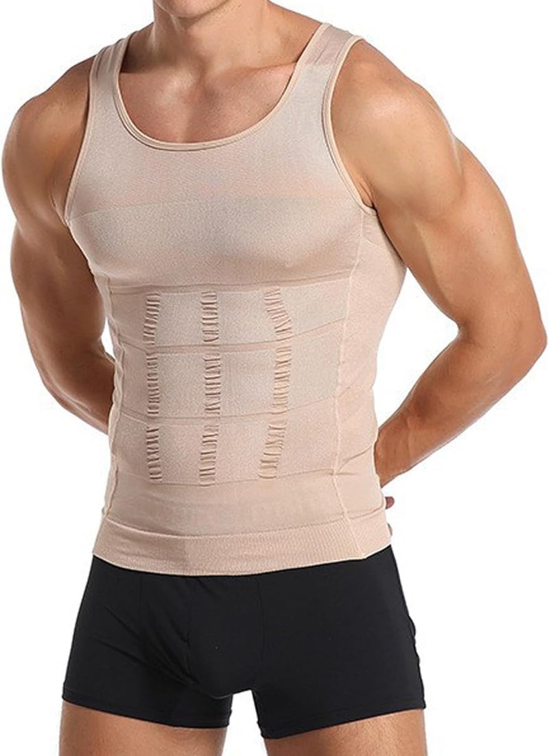 PHCOMRICH Mens Slimming Tank Top Body Shaper Compression Shirts for Men Slim Undershirts Abs Vest for Workout Abdomen, (complexion, Large) - Image 1